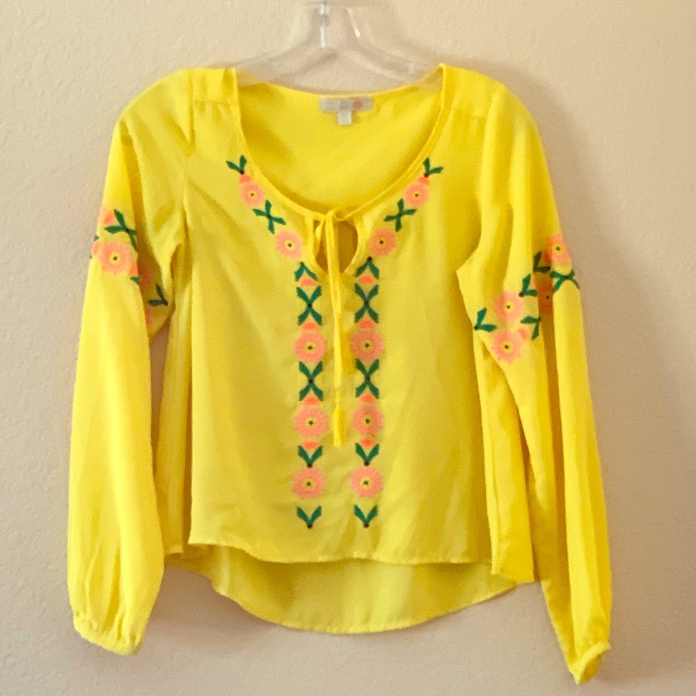 Embroidered bright yellow peasant blouse